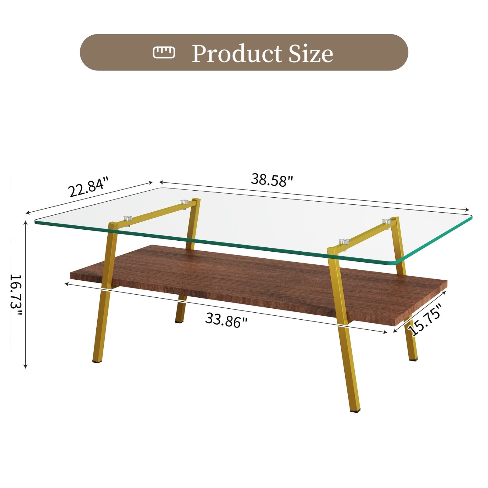 Rectangle Coffee Table, Tempered Glass Tabletop With Gold Metal Legs, Modern Table For Living Room , CJDropshipping