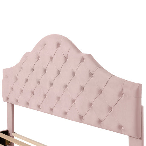 Upholstered Bed With Slatted Frame And Headboard, 4ft6 Double Bed,135x190,Upholstered Bed With Height-adjustable Headboard, Youth Bed, Wooden Slat Support, Easy Assembly, Velvet, Pink