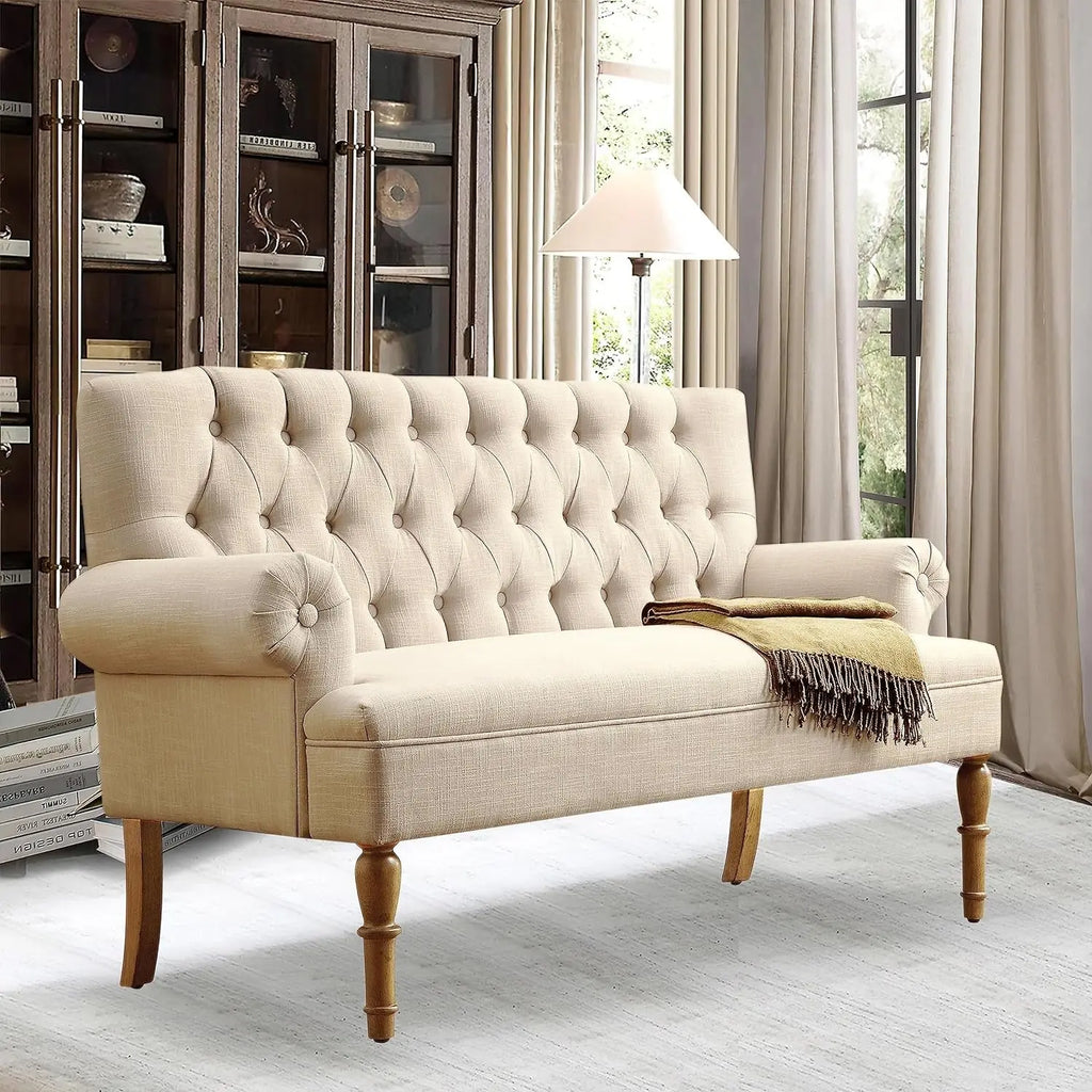 Beige Loveseat Sofa for Living Room Peach Maple