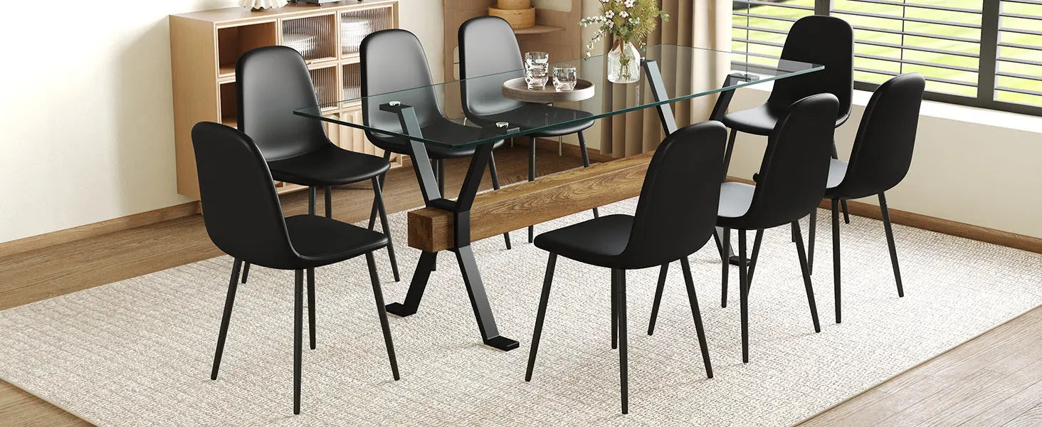 Table and chair set.79'x31.5' with X-shaped Black Metal Table Sangria Beech