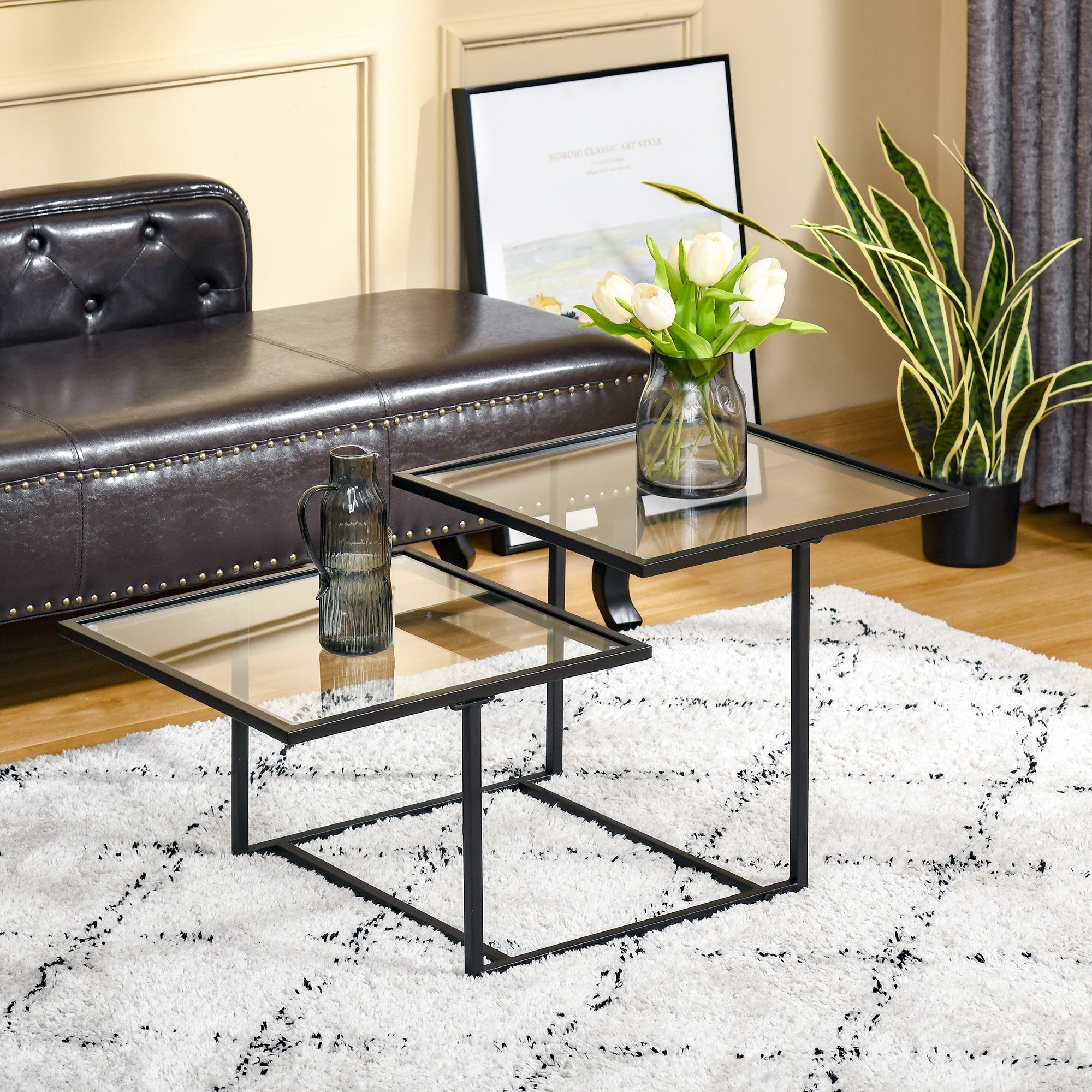 HOMCOM Contemporary Coffee Tables with Double Tempered Glass Taupe Shadow