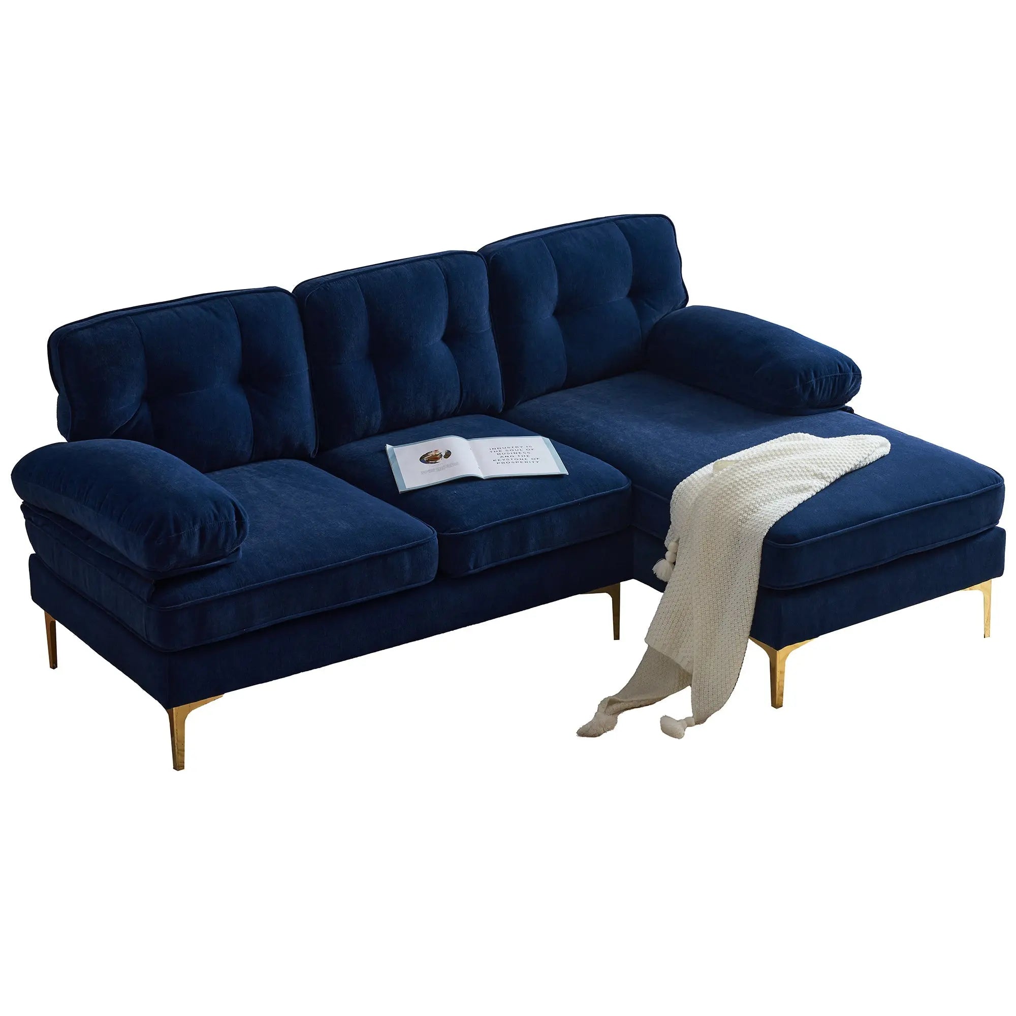 82.6' Modern Sectional Sofas Couches Velvet L Shaped Couches for Sangria Beech