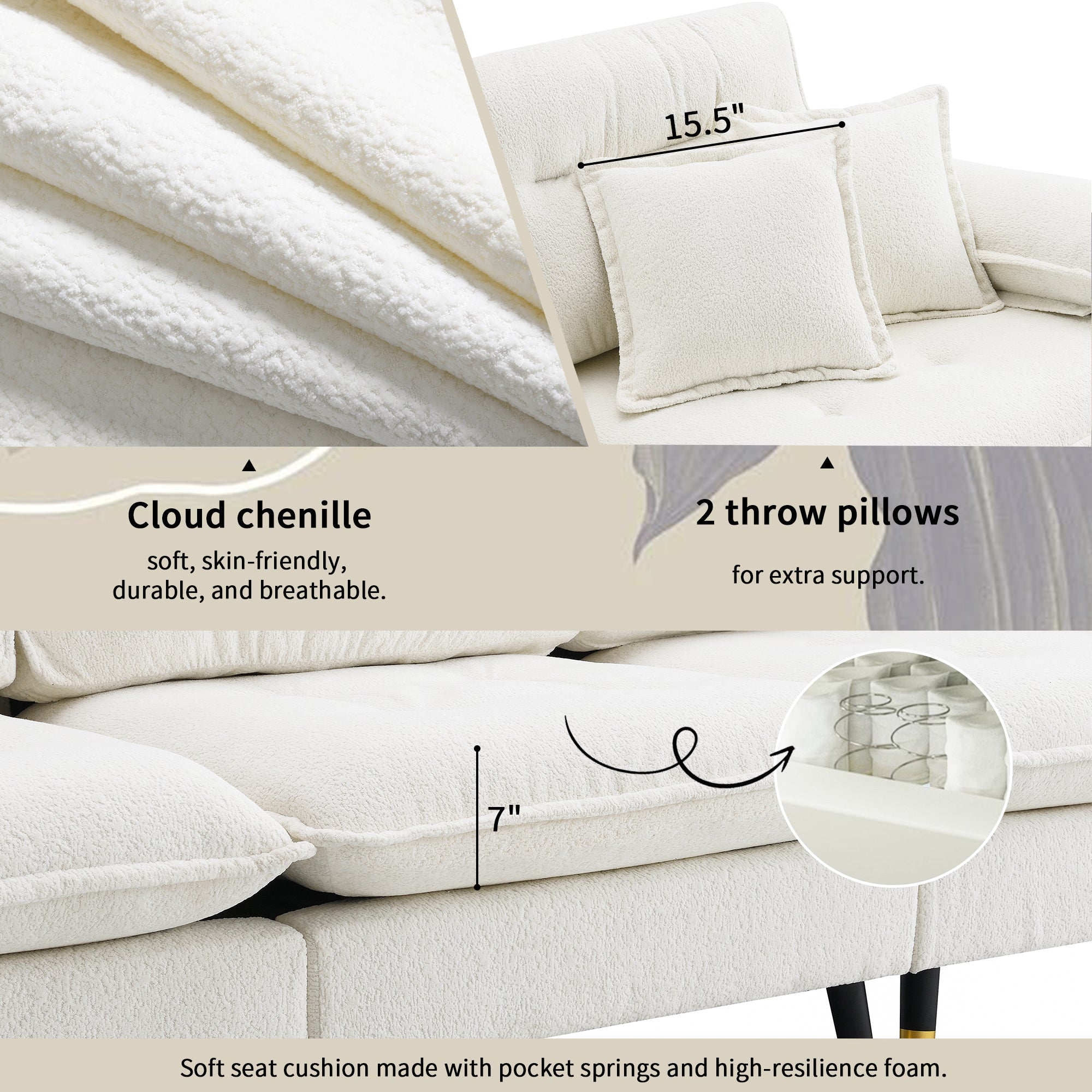 106*66.5" L shaped Convertible Sectional Sofa,4 Seat Tufted Couch Set