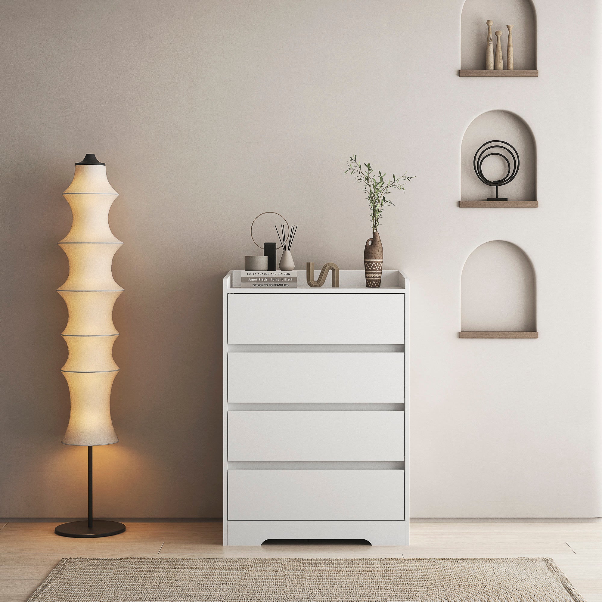 4 Drawer Dresser, Chest Of Drawers Without Handle, White Dresser For Bedroom Waterproof, Modern Wooden Cabinet With Sturdy Frame For Living Room, Entryway, Bedroom, Hallway, Office
