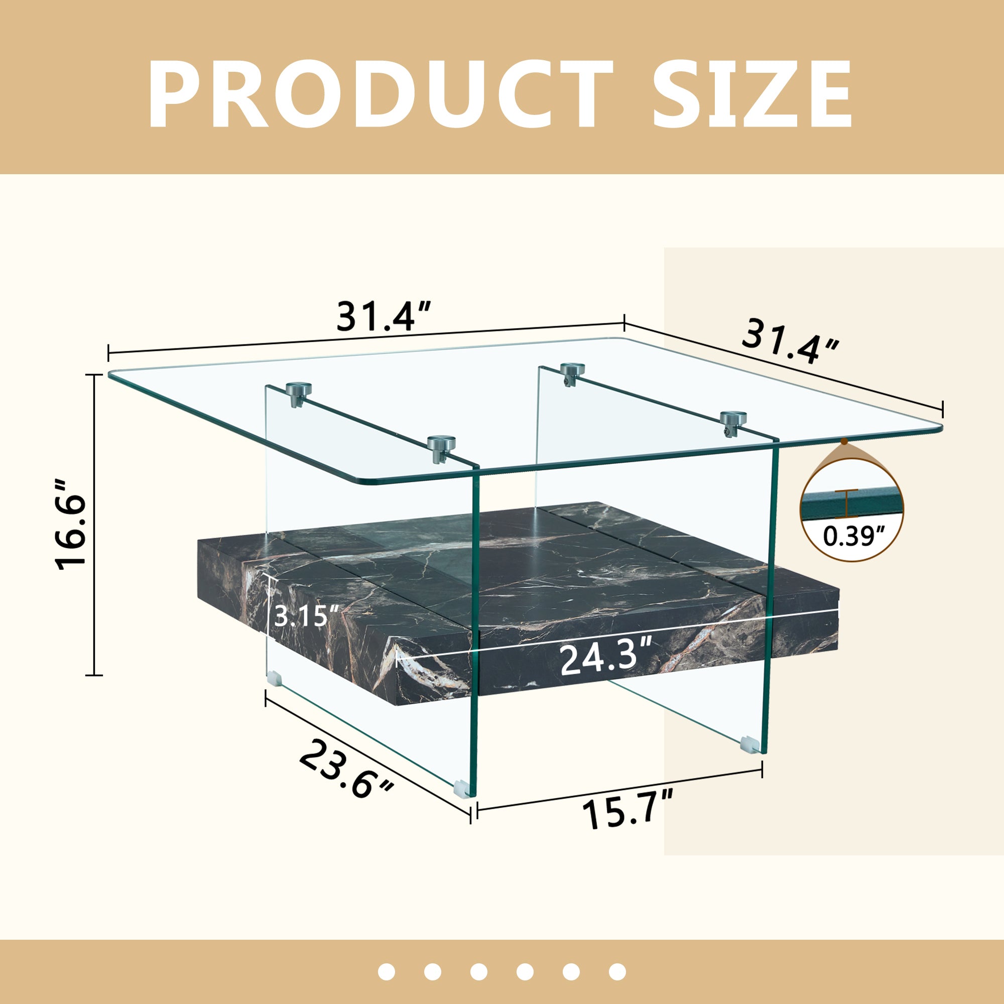 Modern Two-Tier Square Coffee Table - Elegant Clear Glass and Black Sangria Beech