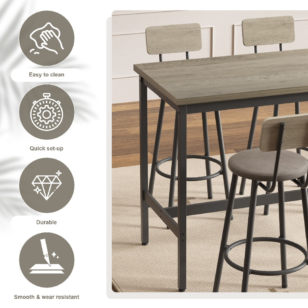 Only Supports Self Pickup-Long Dining Table Set With 4 Bar Stools In PU Leather, Dining Table And Chairs Set, Industrial High Coffee Table And Back Chairs