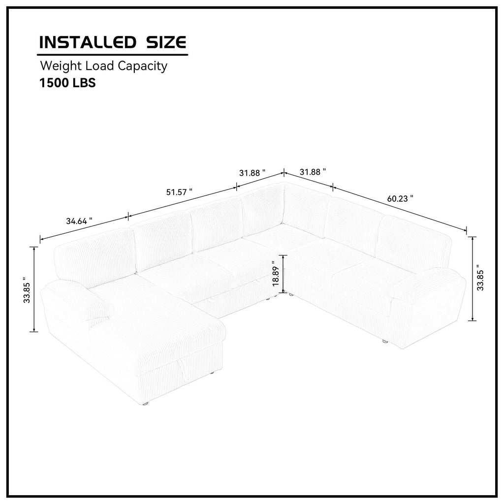 Oversized Modular Storage Sectional Sofa Couch for Home Apartment