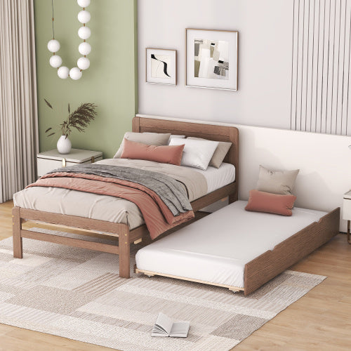 Modern Design Twin Size Platform Bed Frame With Trundle For White Washed Color