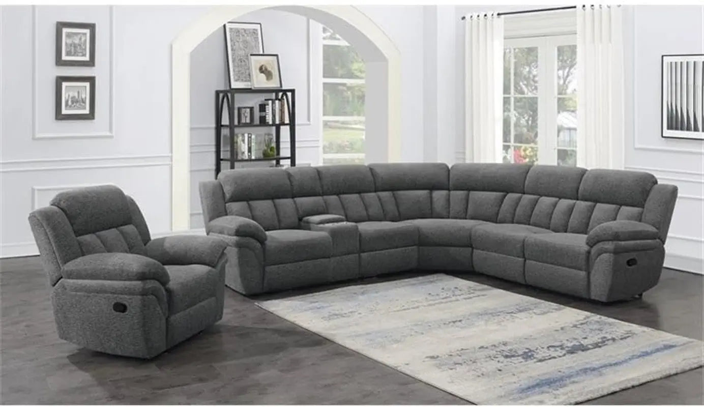 Bahrain 6-Piece Charcoal Motion Sectional Sofa Peach Maple