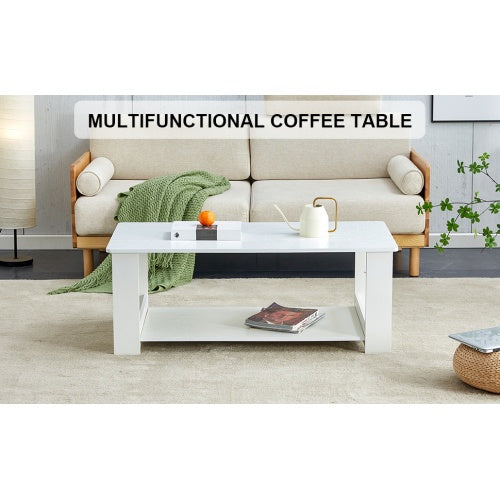 A Modern And Practical White Coffee Table And Coffee Table. The Double Layered Coffee Table Is Made Of MDF Material,. Suitable For Living Room, Bedroom, And Study.43.3x21.6x16.5  CT16 CJDropshipping