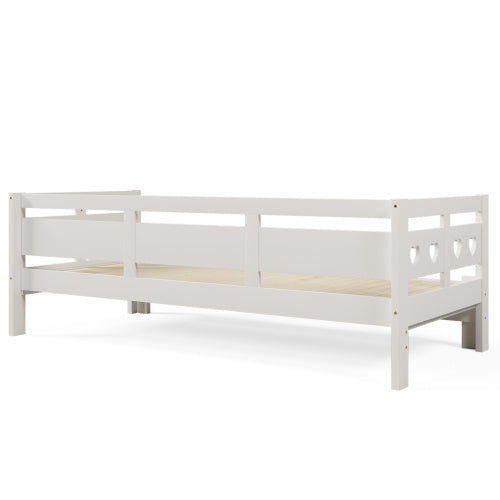 Daybed Cabin Bed Wooden 3FT Single Sofa Guest Bed Sofa Bed, Pull Out Trundle Wooden Bed Heart-Shaped For Children Adults Bed For Living Room And Bedroom -90 X190 Cm -White