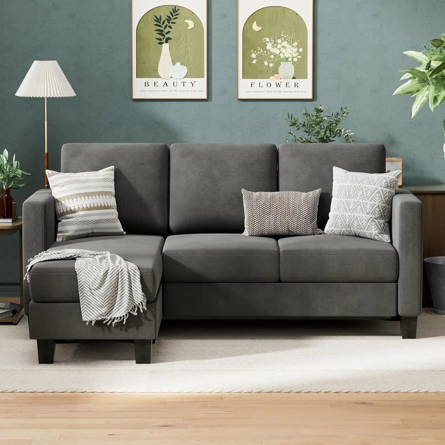 Dark Gray Linen Sectional Sofa for Small Spaces Peach Maple