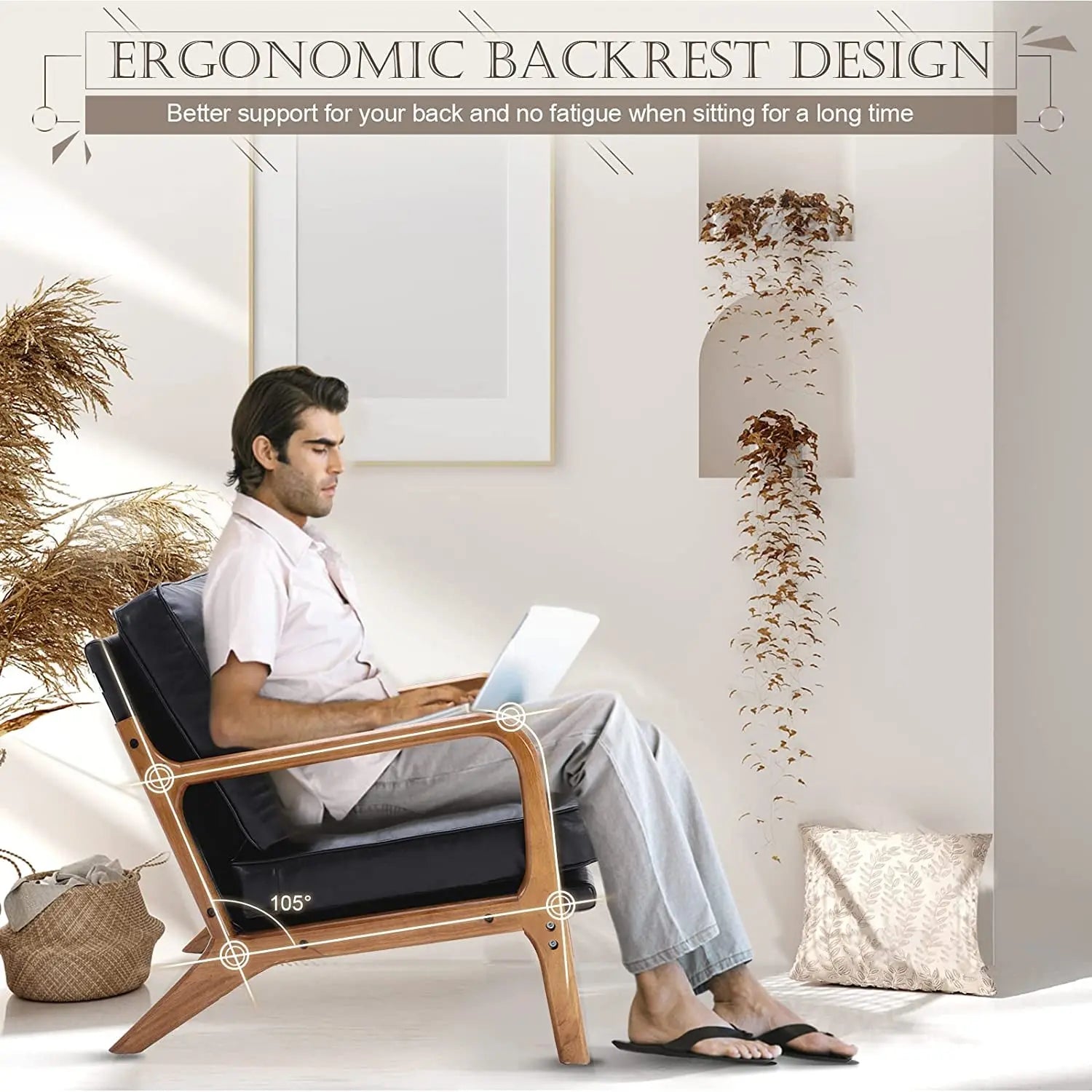 Modern Black Accent Chair with Thick Cushion Peach Maple