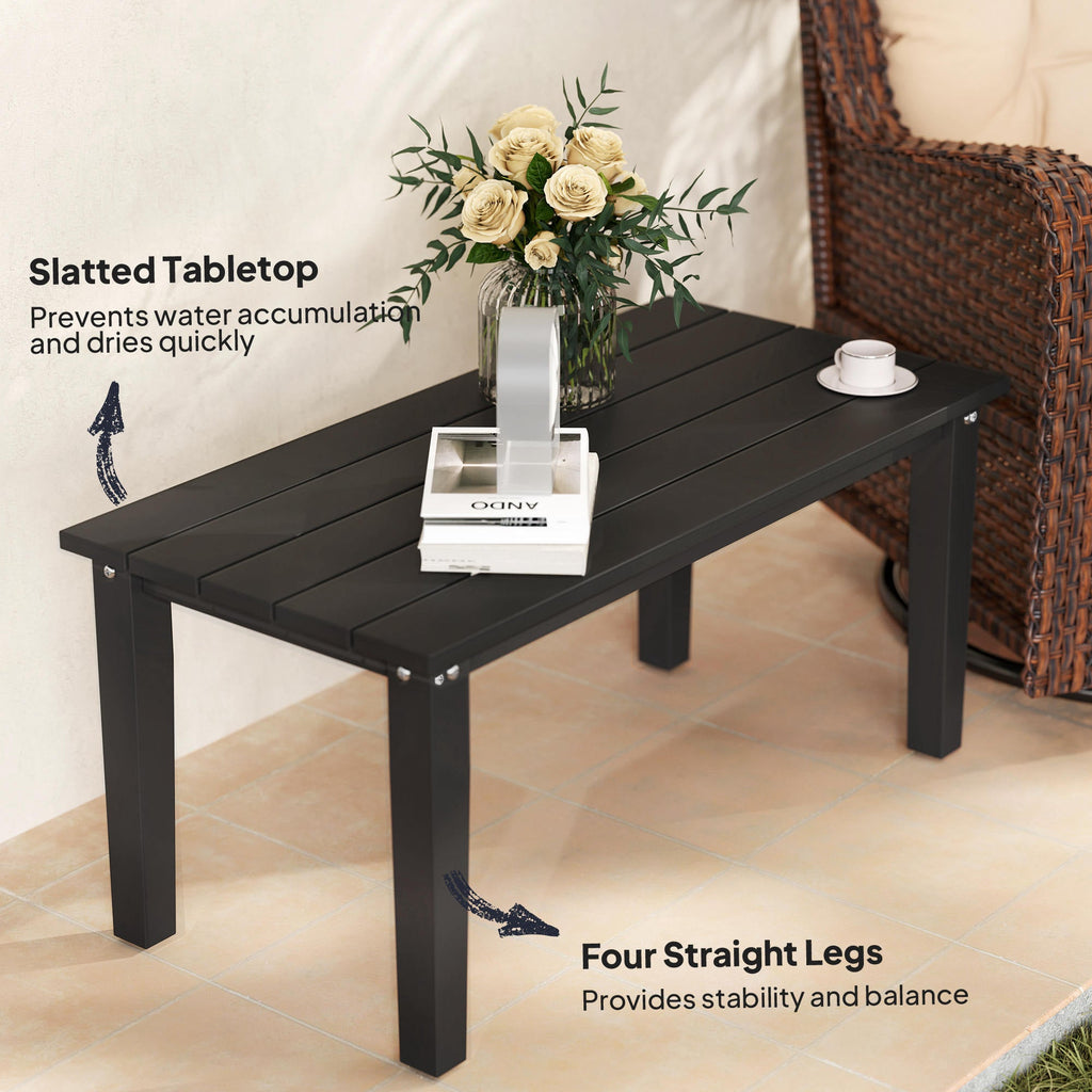 Rectangle Outdoor Coffee Table, HDPE All-Weather Outdoor Patio Table With Slatted Tabletop For Yard, Balcony, Black CJDropshipping