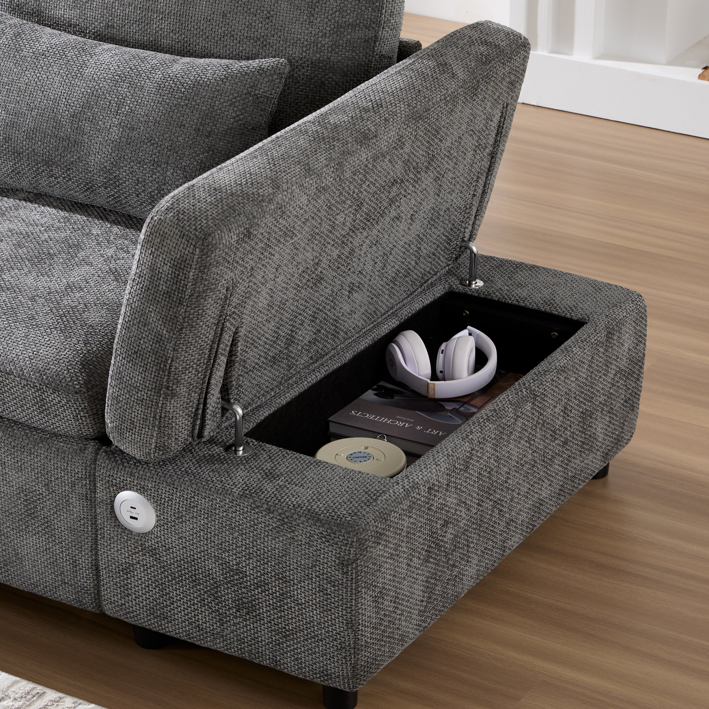 107'' Modular Sectional Pull-out Sofa, L shape with Wide Seats, Free