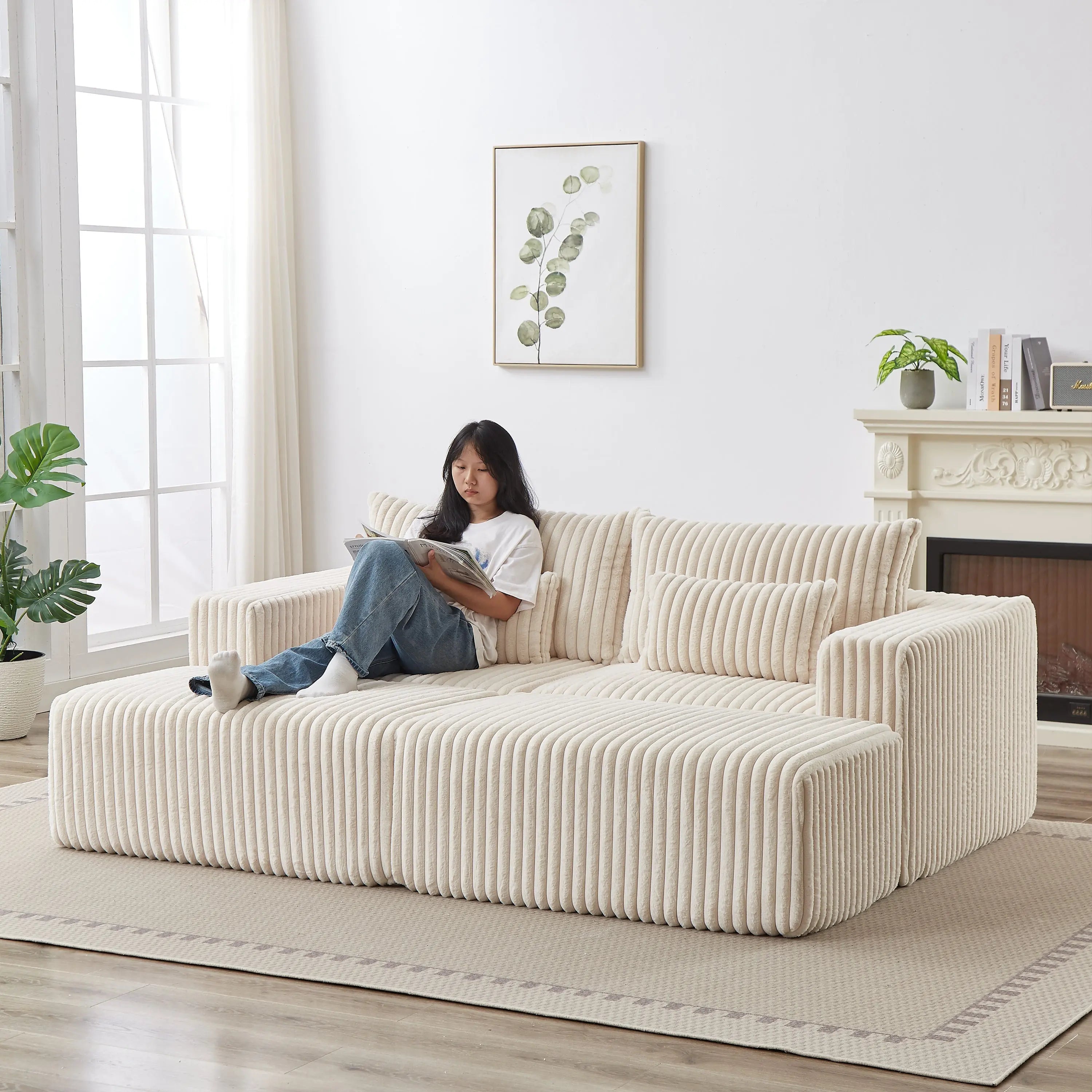 87" Oversized Sectional Lounge Chaise,No Assembly Required,Cloud Plush Sangria Beech