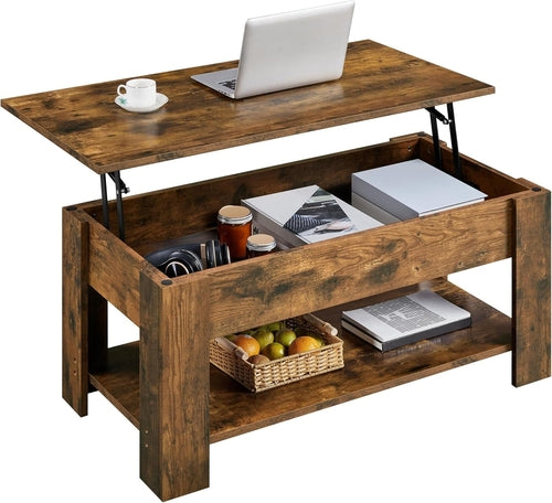 Coffee Table, 47.5In Lift Top Coffee Table with Hidden Compartment and Peach Maple
