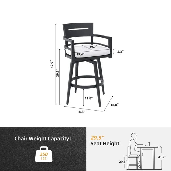 Modern Outdoor 2-Piece Swivel Bar Chairs - Aluminum Frame With Ember Black, 360 Swivel, Ergonomic Backrest  Armrests, Tapered Legs, Sunbrella Cushion, Weather-Resistant  Durable Patio Bar Stool
