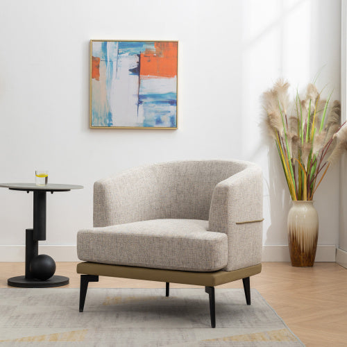 Modern Two-tone Barrel Fabric Chair, Upholstered Round Armchair For Living Room Bedroom Reading Room, Mustard Green