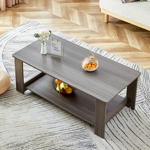 A Modern And Practical Gray Textured Coffee Table,tea Table.Double Layered Coffee Table Made Of MDF Material,. Suitable For Living Room,bedroom And Study Room. 43.3x21.6x16.5 CT16 CJDropshipping