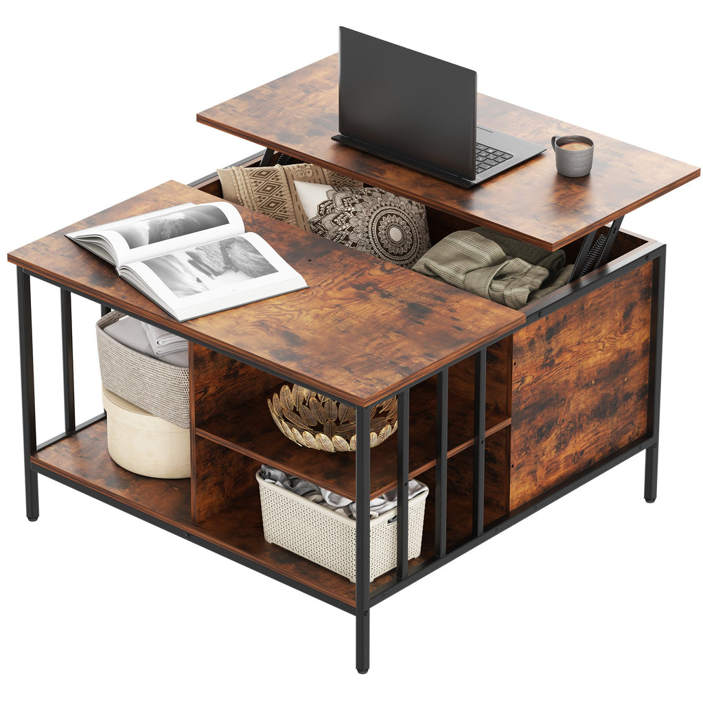 Farmhouse Lift Top Coffee Table With Storage Adjustable Height Living Room Table, Multifunctional Center For Family With Hidden Compartment & 3 Shelves110lbs Capacity, Easy To Clean CJDropshipping