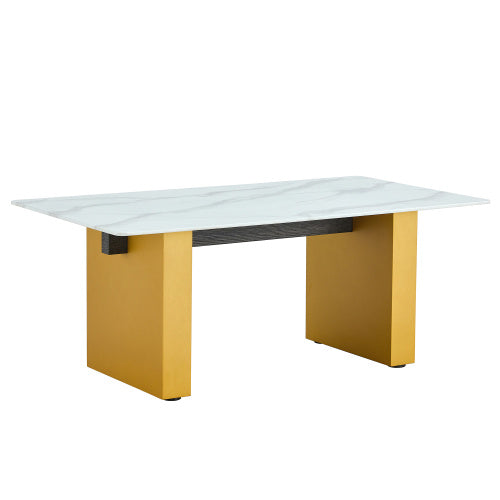 Modern Minimalist Tempered Glass With Sticker Desktop Coffee Table And Dining Table, Paired With Golden MDF Decorative Columns. Computer Desk. Game Table. CT-1546 CJDropshipping