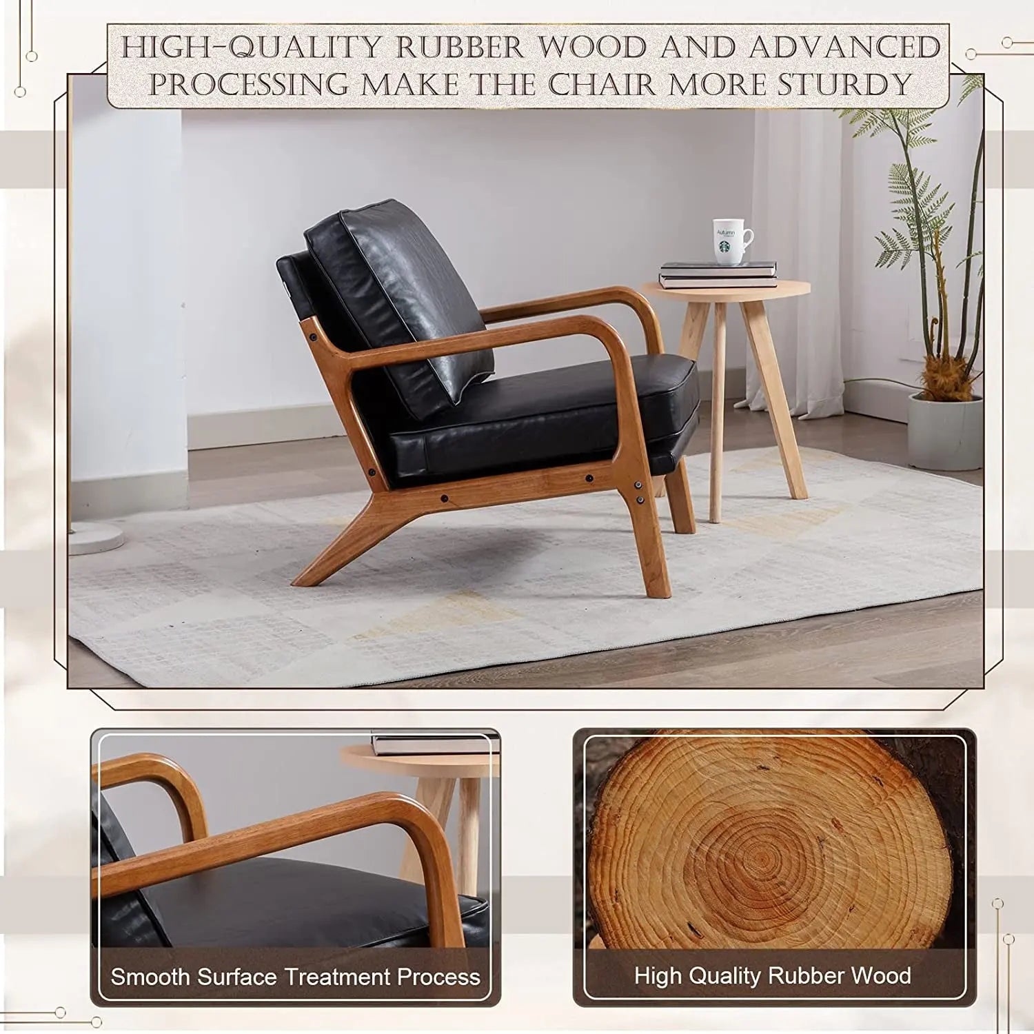 Modern Black Accent Chair with Thick Cushion Peach Maple