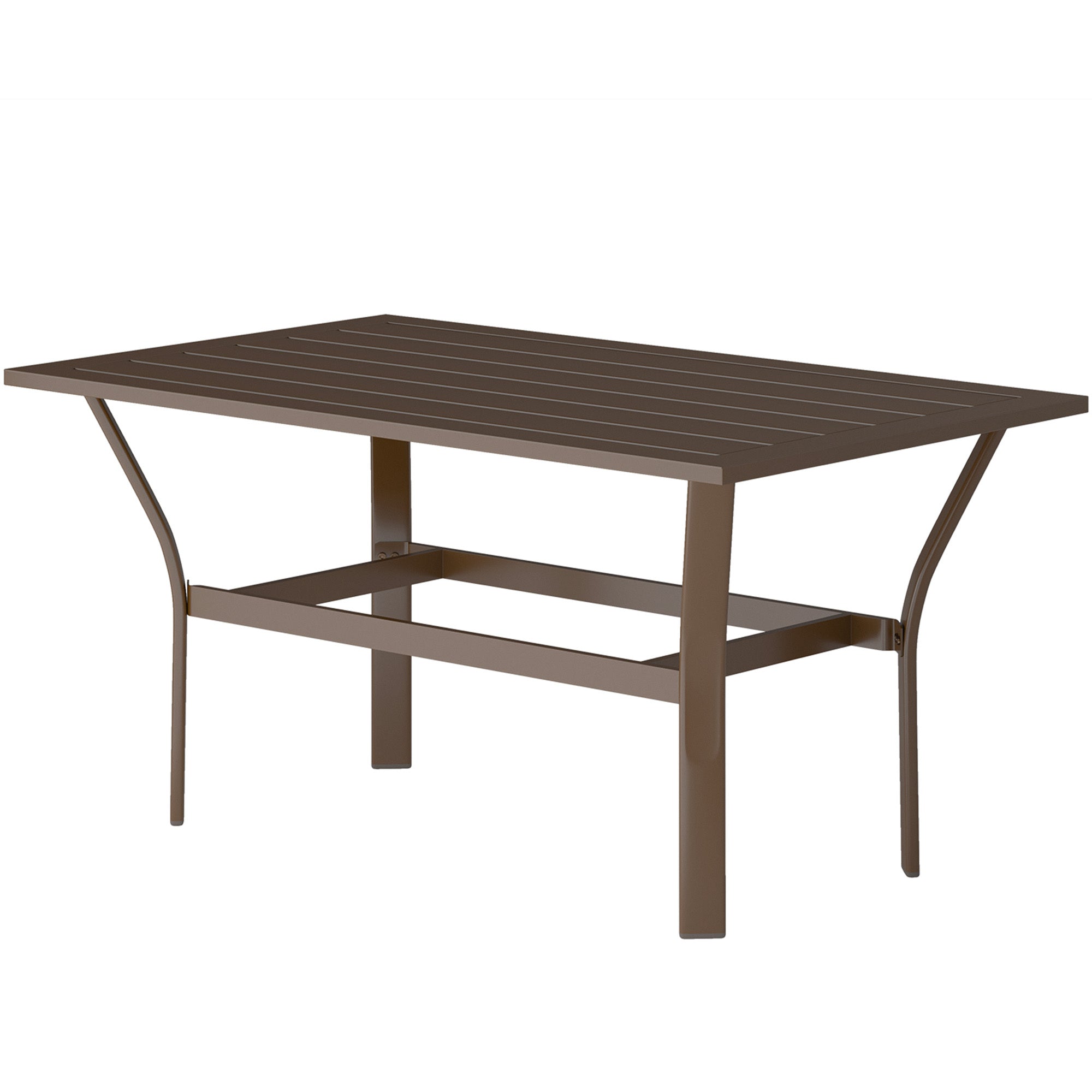 Outdoor Coffee Table With Slatted Tabletop, All-Weather Rectangle Metal Patio Coffee Table For Garden, Brown CJDropshipping
