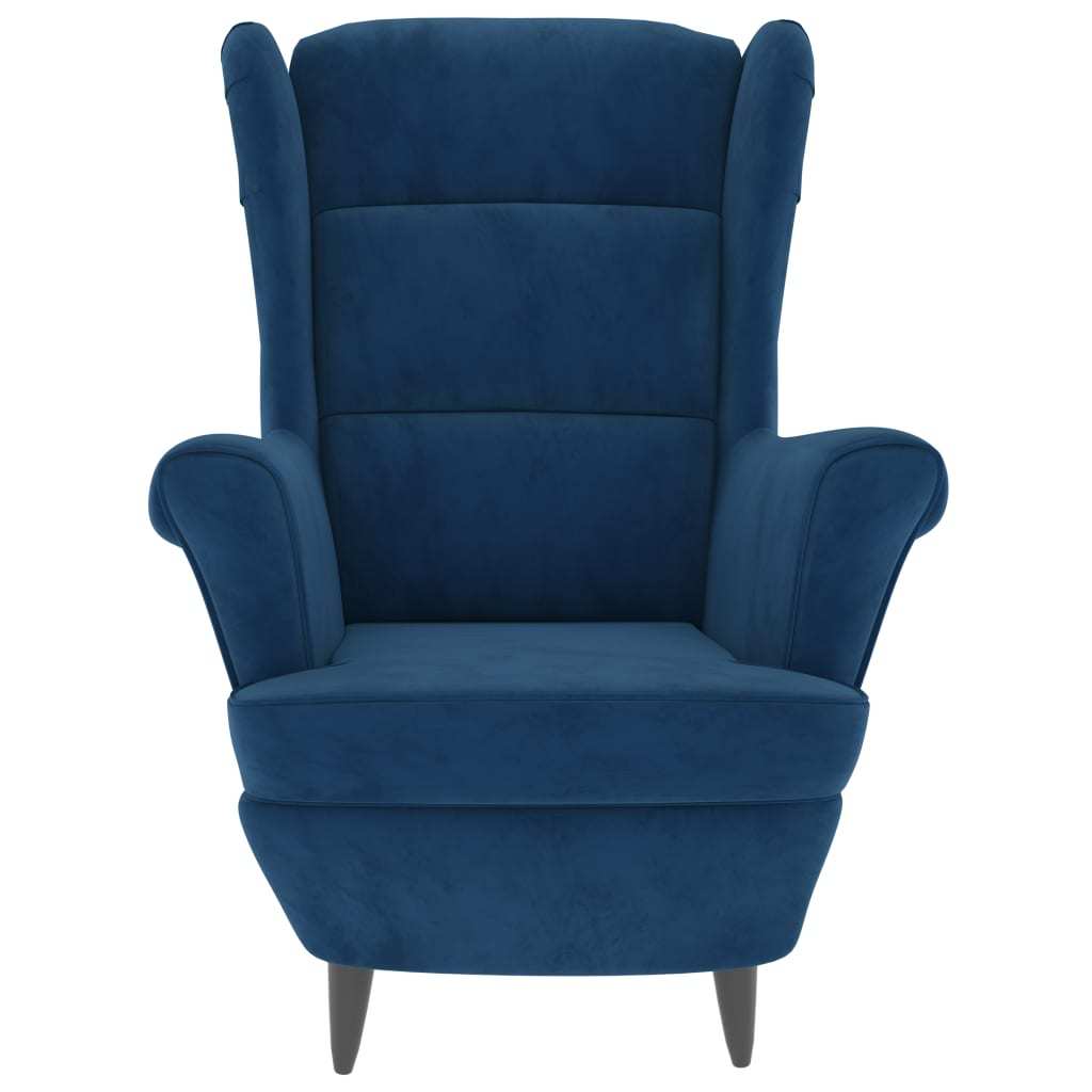Wingback Chair with Footstool Blue Velvet