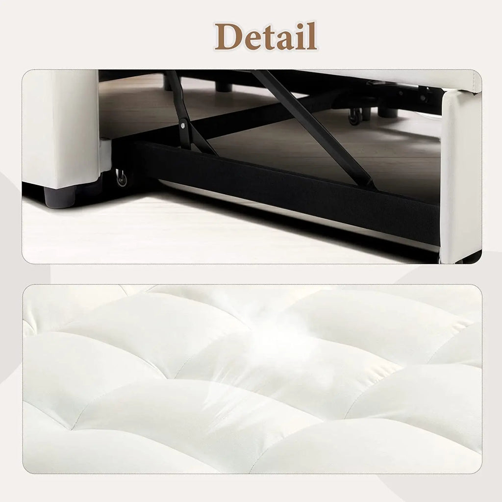 Multi-Functional Velvet Sleeper Sofa with Hidden Table Peach Maple