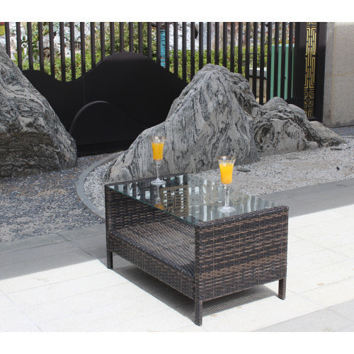 Outdoor Patio Furniture Coffee Table With Clear Tempered Glass CJDropshipping