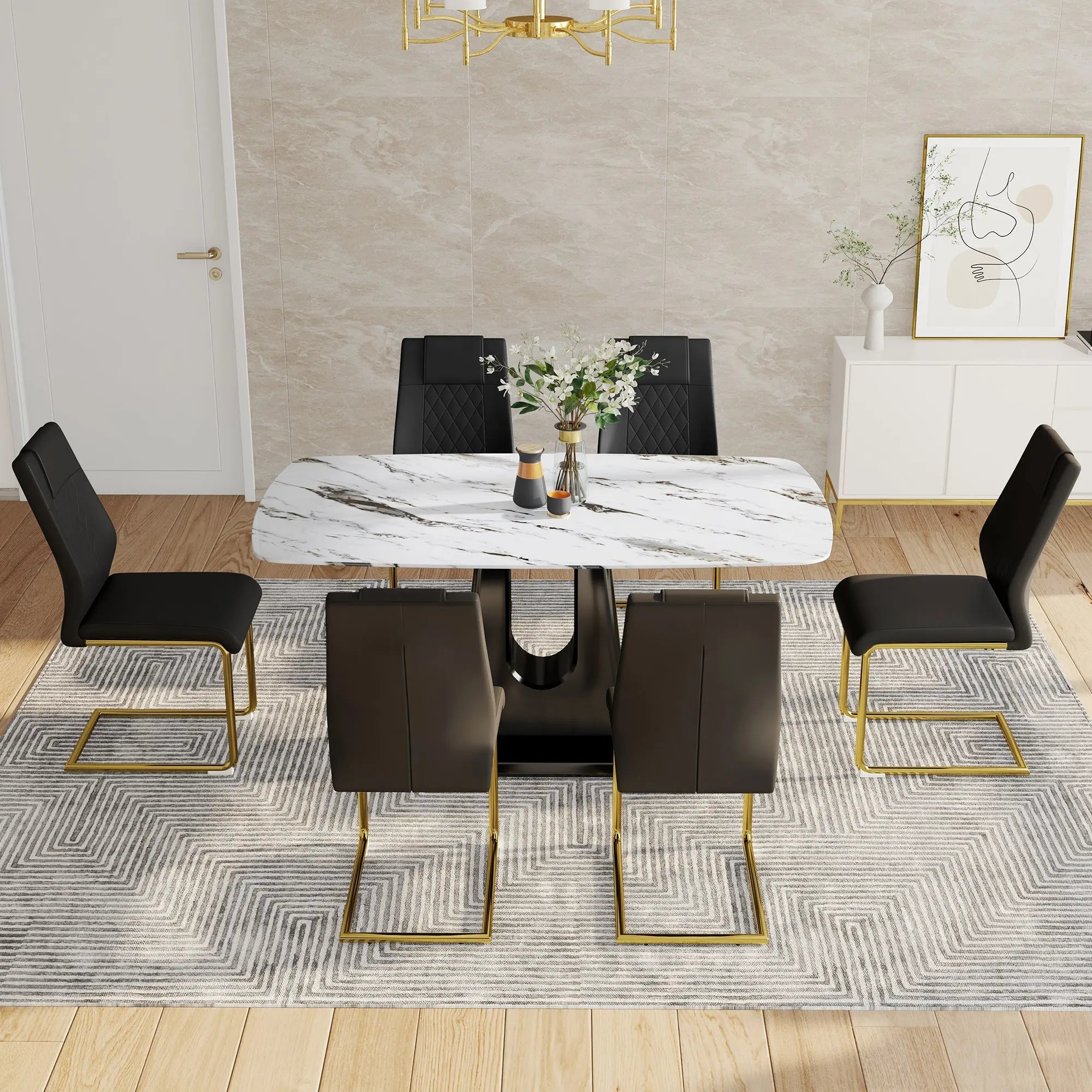 Table and chair set, modern and minimalist dining table, imitation Sangria Beech