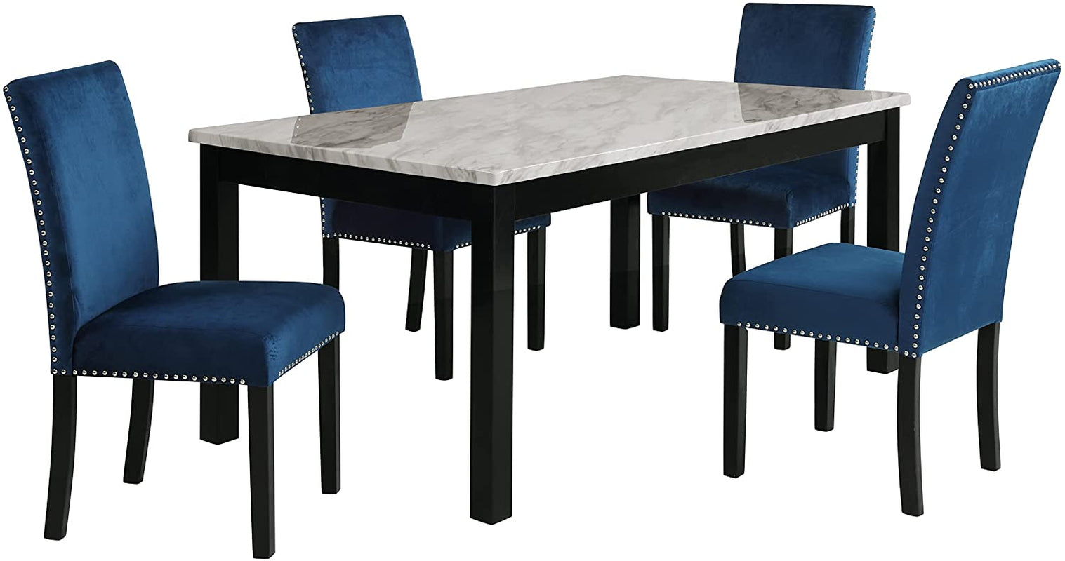 6-Person Dining Table with Faux Marble Top, Black Base