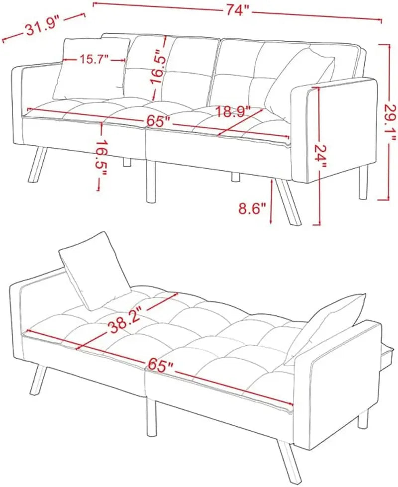 Adjustable Loveseat Sofa Bed with Metal Legs Peach Maple