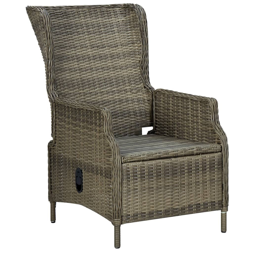 Adjustable Garden Chair with Cushions Poly Rattan Brown