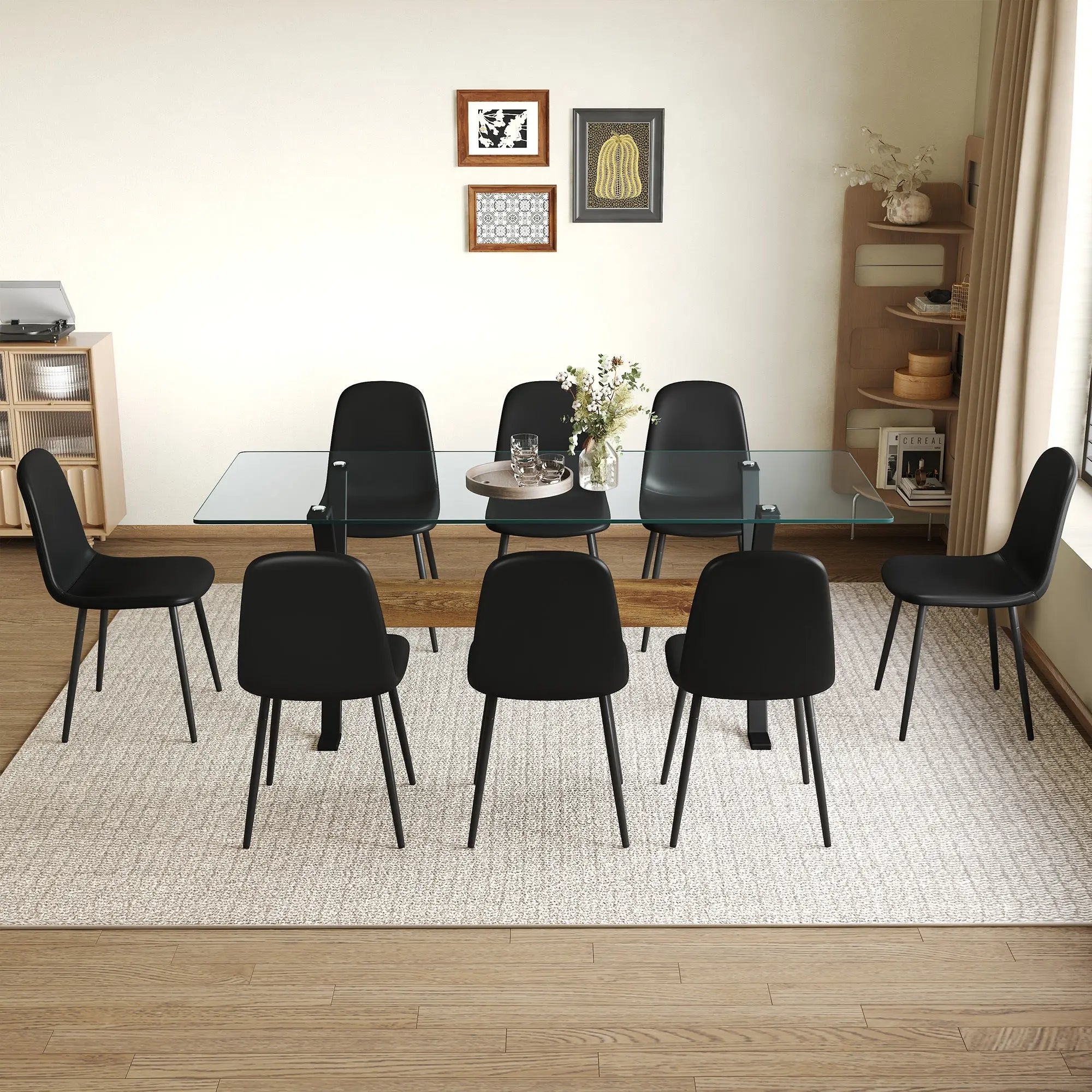 Table and chair set.79'x31.5' with X-shaped Black Metal Table Sangria Beech