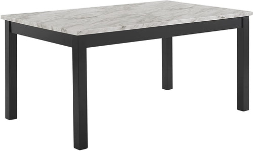 6-Person Dining Table with Faux Marble Top, Black Base