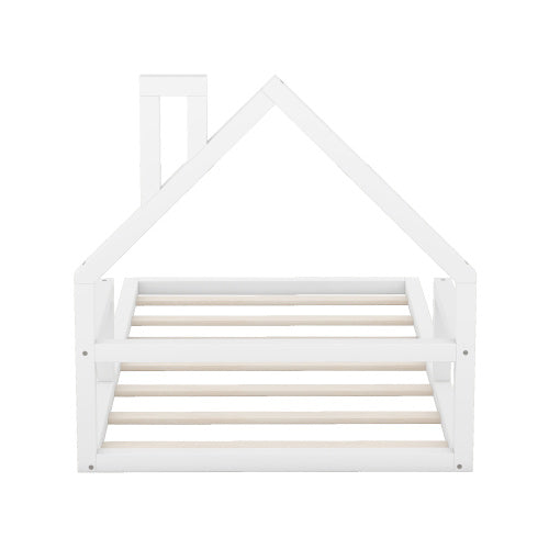 Twin Size Wood Floor Bed With House-shaped Headboard