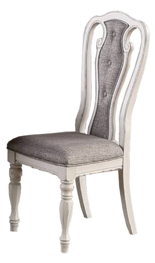 Antique White Set Of 2 Dining Chairs Grey Upholstered Tufted Unique Design Chairs Back Cushion Seat Dining Room CJDropshipping