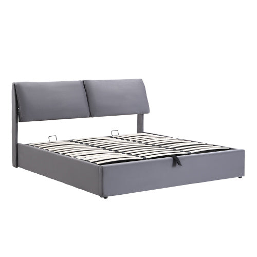 Upholstered Bed,King Size Bed-5ftm  150x200cm, Hydraulic Bed, Three Drawers, Bed Box For Storage, Slatted Frame With Headboard, Without Mattress, Velvet, Grey