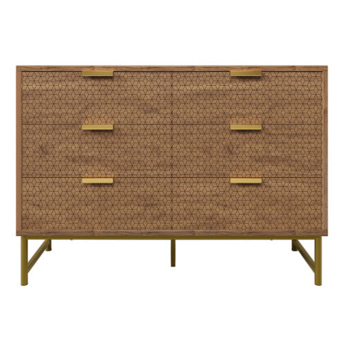 Embossed Design Sideboard Cabinet Dresser With 6 Drawers, Anti-tip, Sideboard For Living Room, Hallway, Bedroom, And Children's Room, 120 X 40 X 75 Cm, Walnut