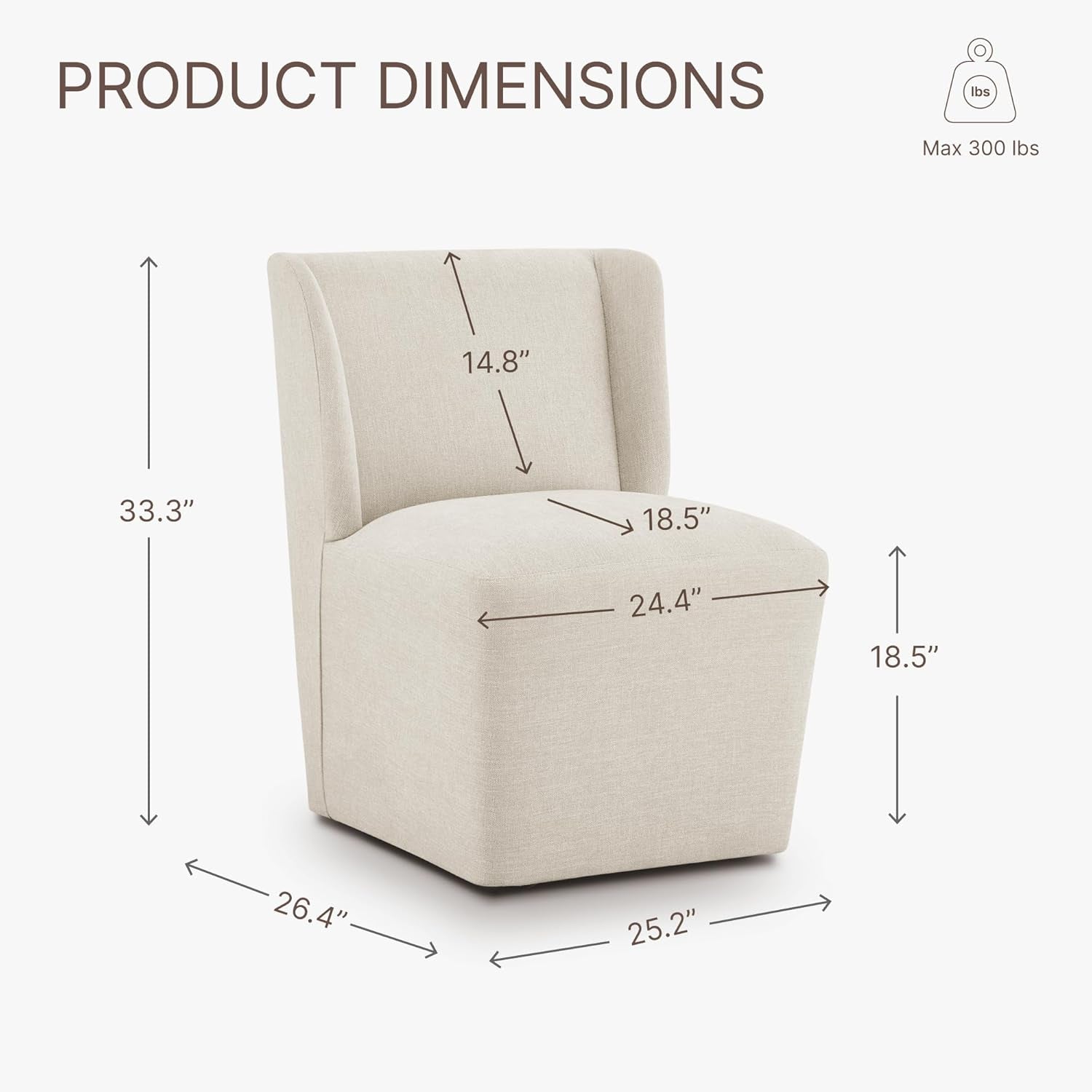 Upholstered Dining Chair with Casters Wingback Modern Side Armless