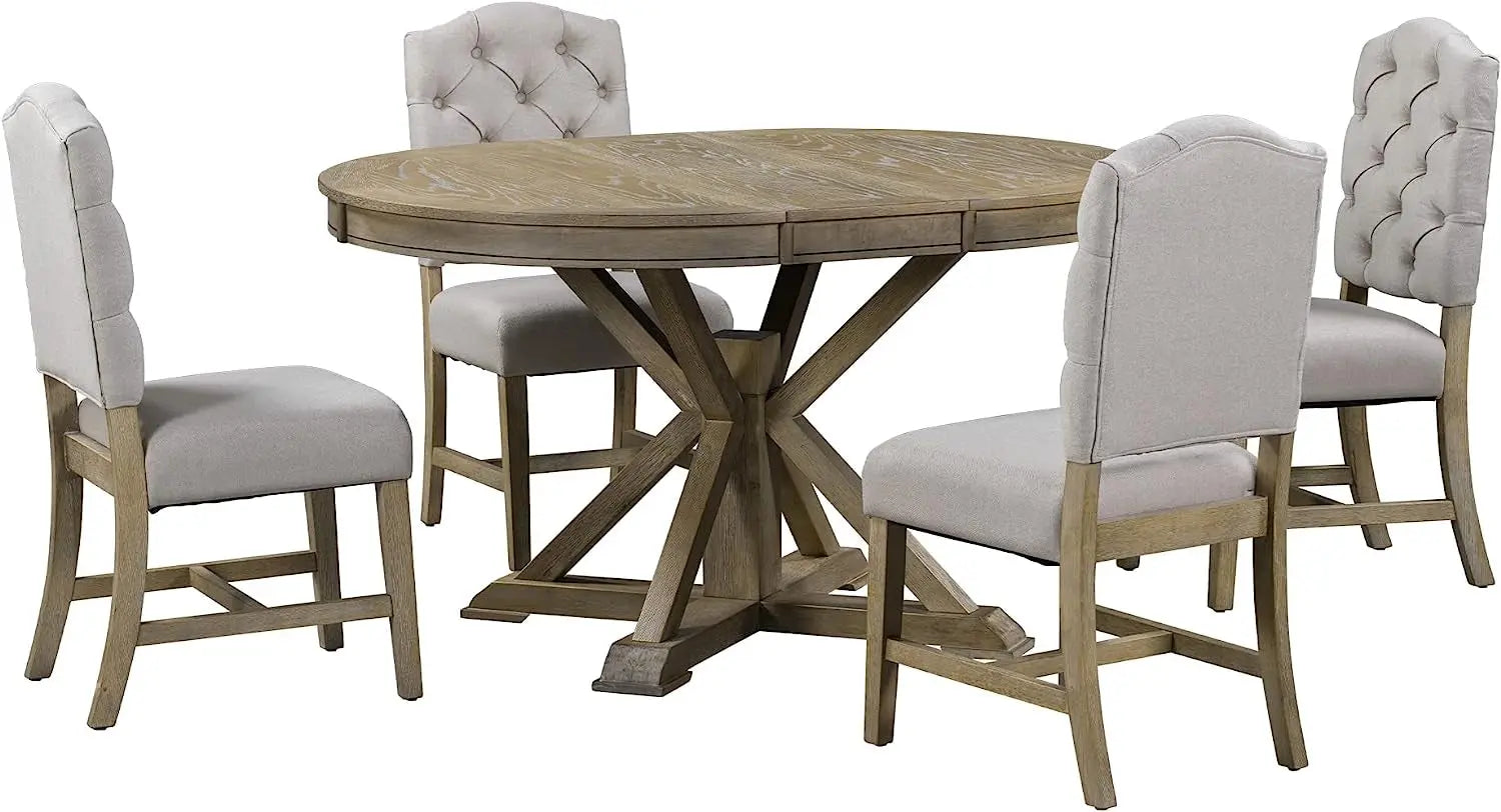 Farmhouse 5-Piece Dining Table Set with Extendable Table and 4 Peach Maple