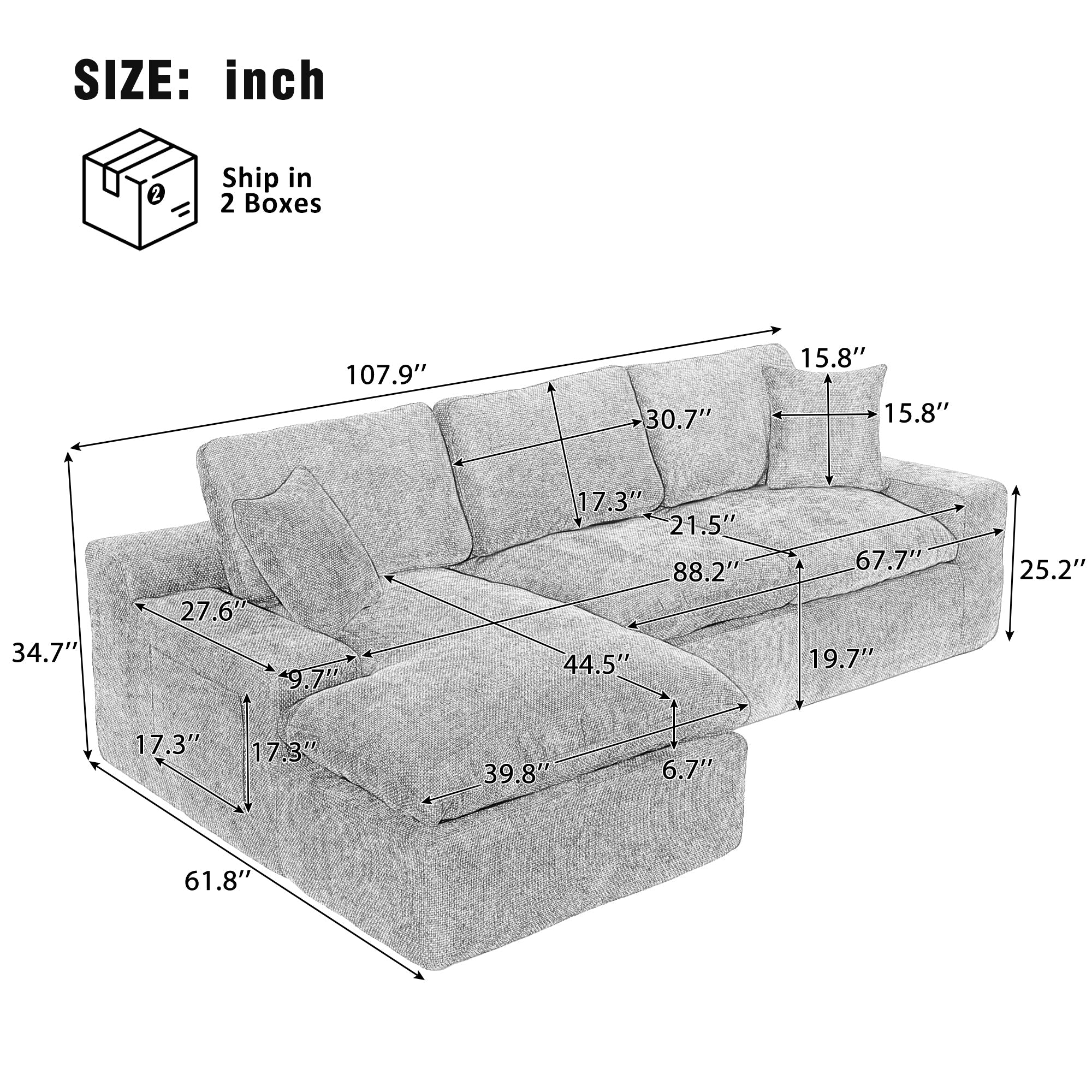 Cloud Sectional Sofa 107.9' Upholstered Sofa Couch with Double-layer