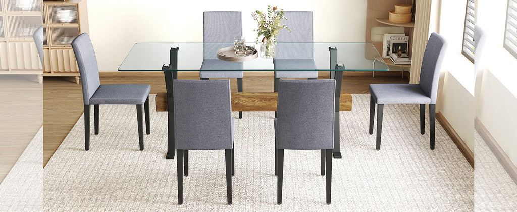 Table and chair set.79'x31.5' Inch Tempered Glass Tabletop With Sangria Beech