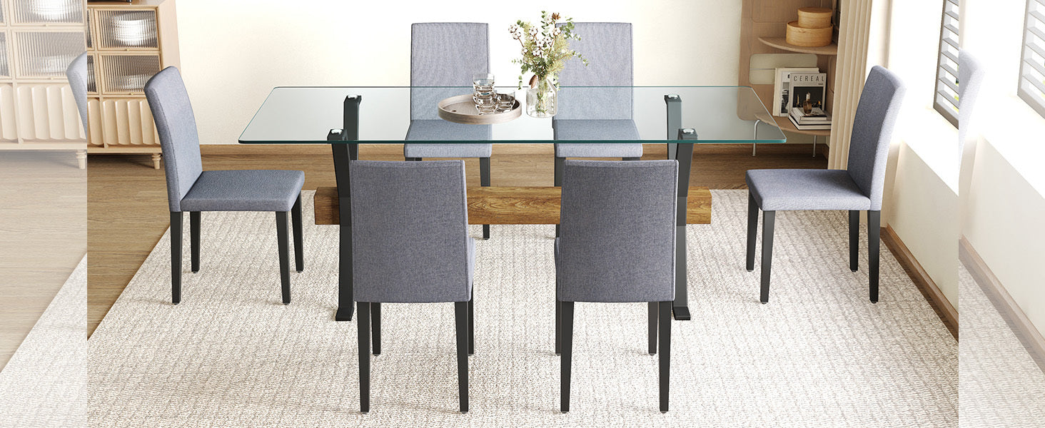 Table and chair set.79'x31.5' Inch Tempered Glass Tabletop With Sangria Beech