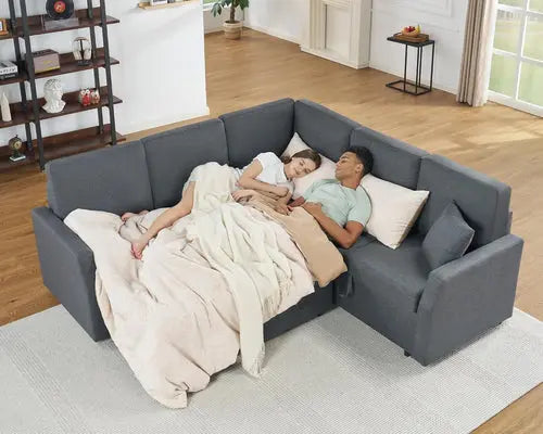 Oversized L-Shaped Sleeper Sectional Sofa with Storage Peach Maple