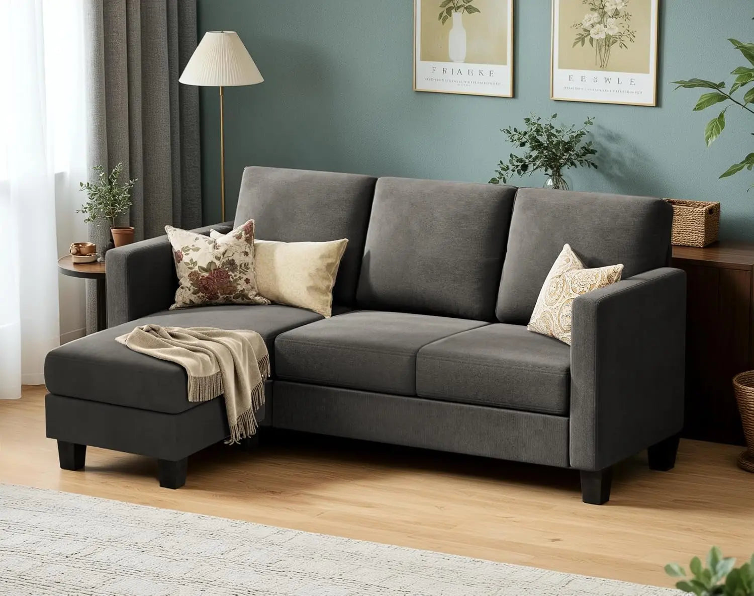Dark Gray Linen Sectional Sofa for Small Spaces Peach Maple