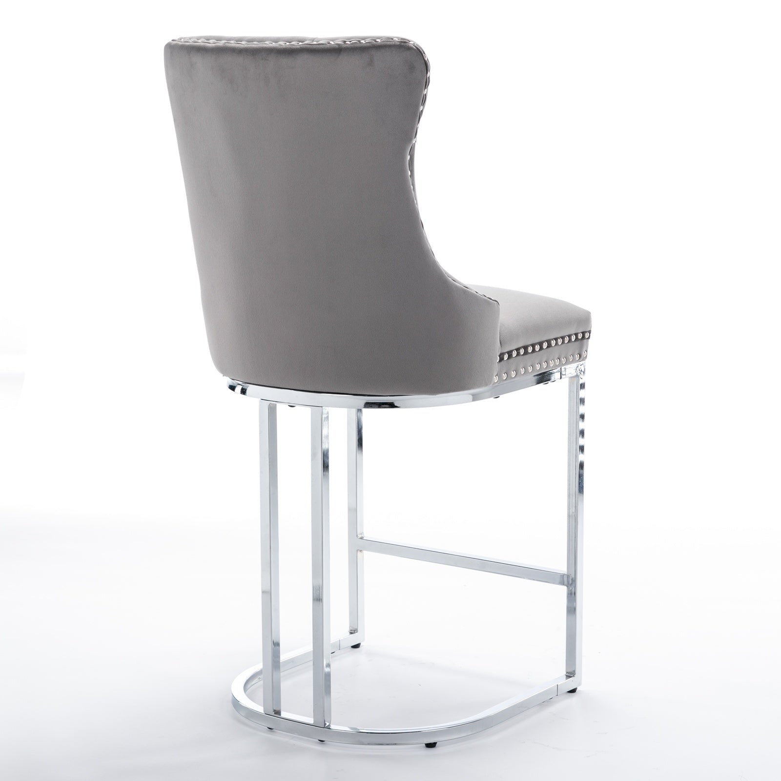 26 Velvet Bar Stools Set Of 2, Counter Height With Button Back  Rivet Trim