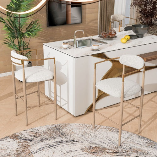 Barstools Set Of 2, Counter Height Upholstered Bar Stools With Back For Kitchen Island, Beige Faux PU Leather Seating Black Iron Legs 260LBS Weight Capacity